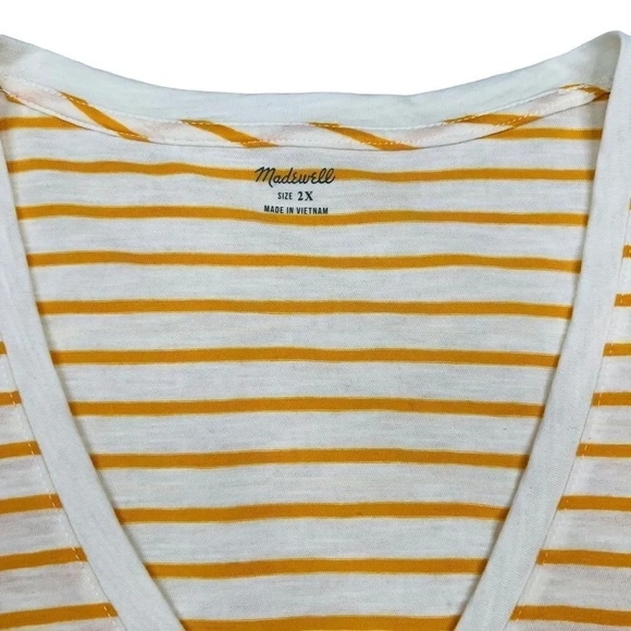 Madewell Theresa Striped Short Sleeve V Neck Top In Pollen Yellow Cotton Size 2X - Picture 4 of 13